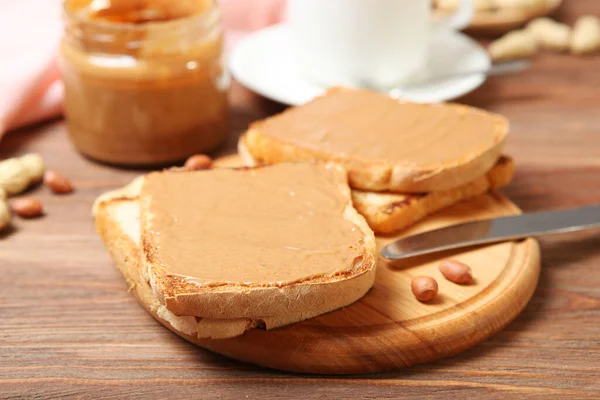 Tostadas Con Mantequilla Maní Mesa — Foto de Stock