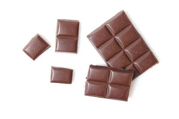 Trozos Chocolate Aislados Blanco — Foto de Stock