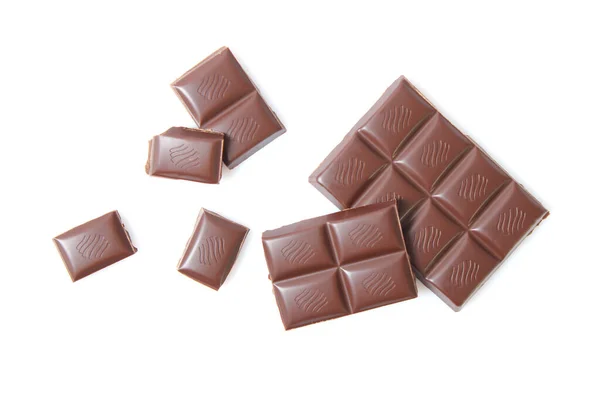 Trozos Chocolate Aislados Blanco — Foto de Stock