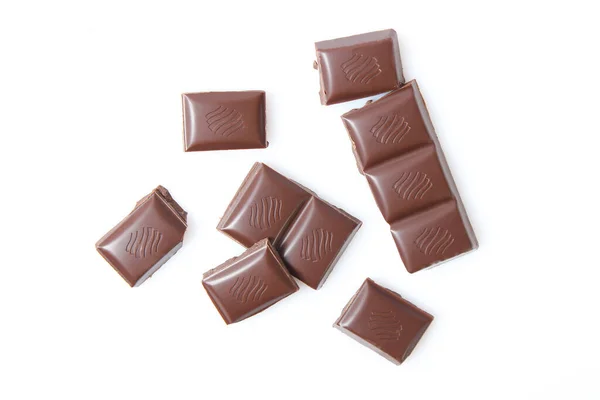 Fehér Alapon Izolált Csokoládé Darabok — Stock Fotó