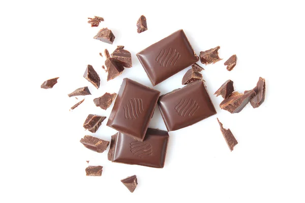 Fehér Alapon Izolált Csokoládé Darabok — Stock Fotó