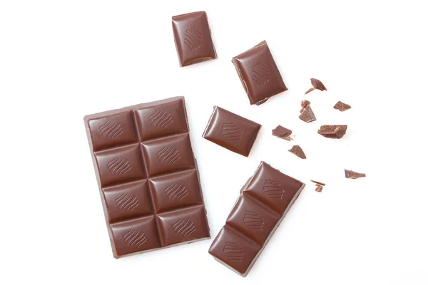 Trozos Chocolate Aislados Blanco — Foto de Stock