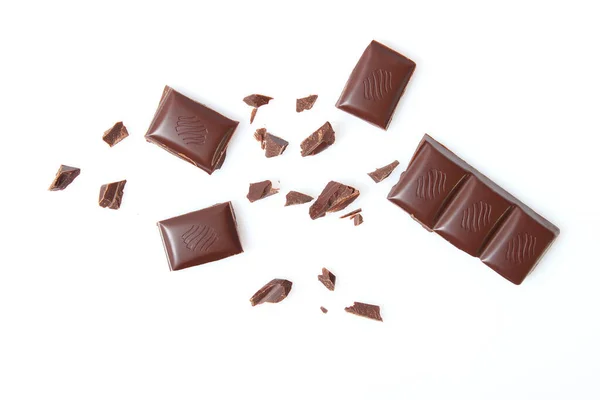 Pedaços Chocolate Isolado Branco — Fotografia de Stock