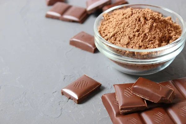 Morceaux Chocolat Cacao Poudre Sur Table — Photo
