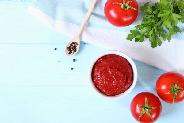 Tomato Paste Fresh Tomato Table — Stock Photo, Image