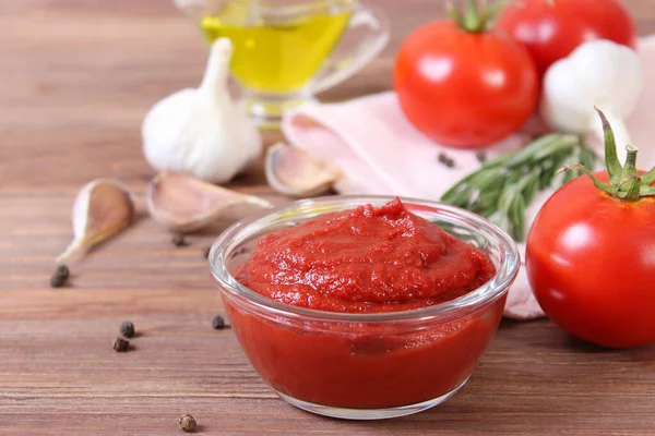 Tomato Paste Fresh Tomato Table — Stock Photo, Image