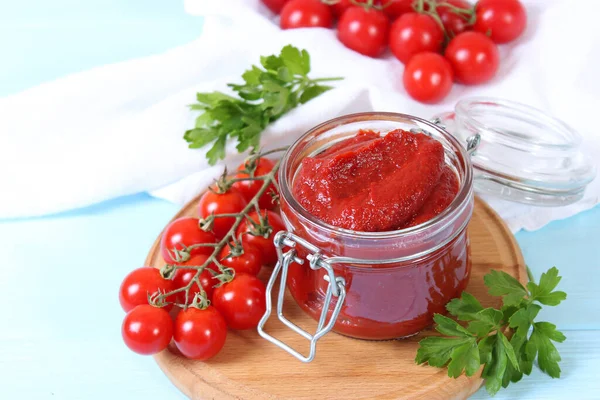 Tomato Paste Fresh Tomato Table — Stock Photo, Image