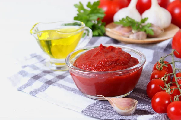 Tomato Paste Fresh Tomato Table — Stock Photo, Image