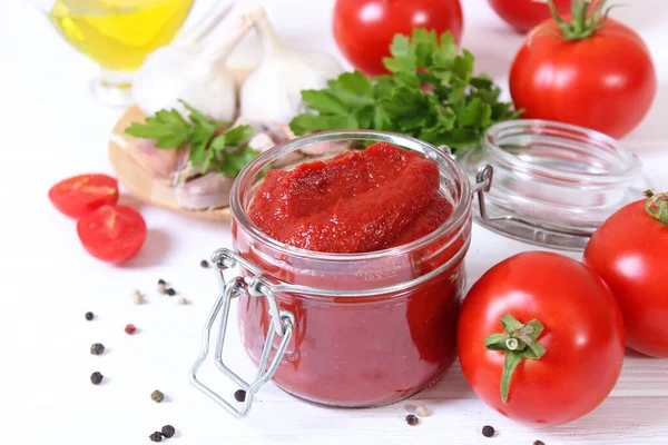 Tomato Paste Fresh Tomato Table — Stock Photo, Image