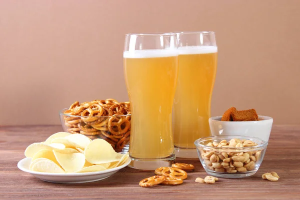 beer and snacks on the table. Beer snacks.