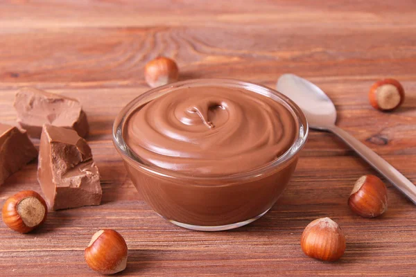 Crema Cioccolato Sul Tavolo Burro Cioccolato Pasta Cioccolato — Foto Stock