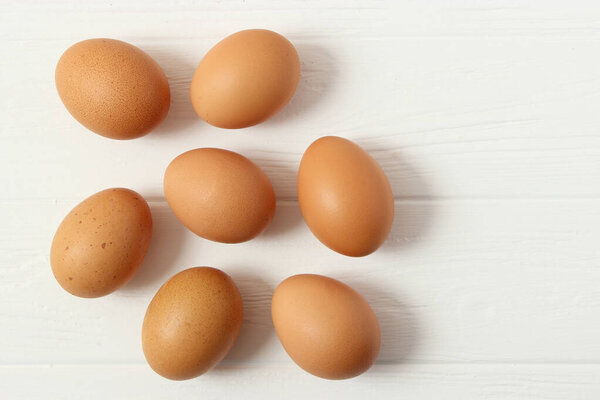 chicken eggs on the table. Farm products, natural eggs.