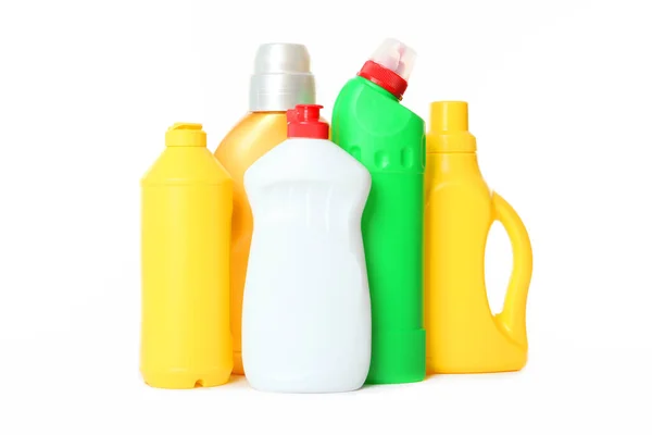 Conjunto Ferramentas Para Limpeza Desinfecção Isoladas Branco — Fotografia de Stock