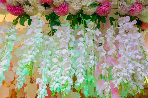 Multi color Hand made paper flower, Wedding decoration and colorful wedding stage in Bangladesh. — Stock Photo, Image