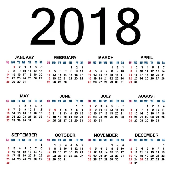 Календарь 2018. шаблон . — стоковый вектор