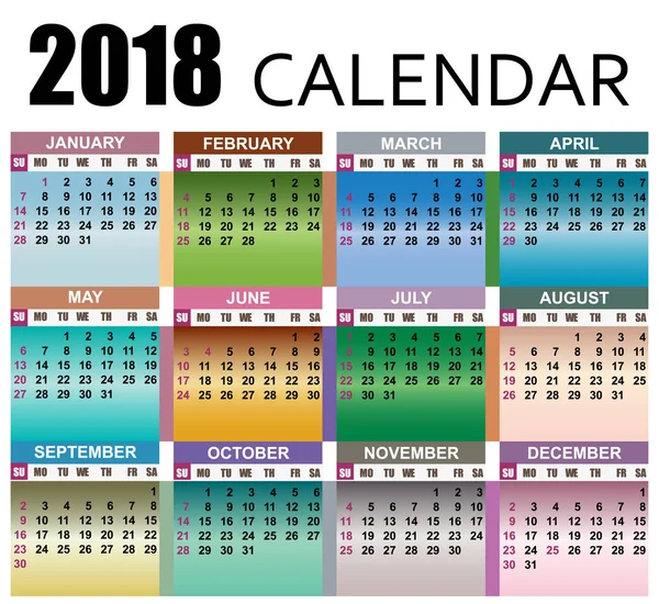 2018 kalendarza. szablon. — Wektor stockowy