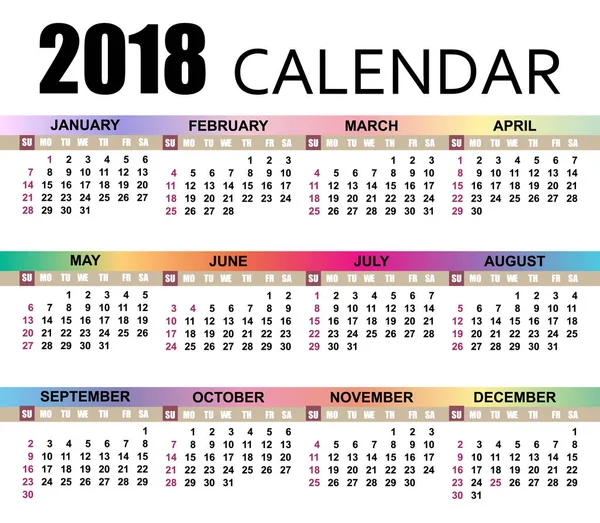 Kalender 2018.. — Stockvektor