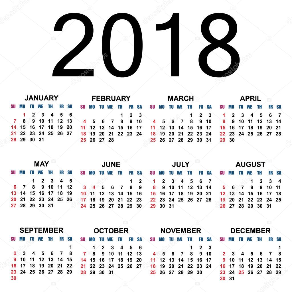 Calendar 2018. template.