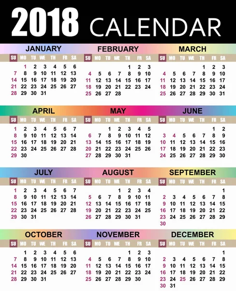 Европейский календарь 2018 — стоковый вектор