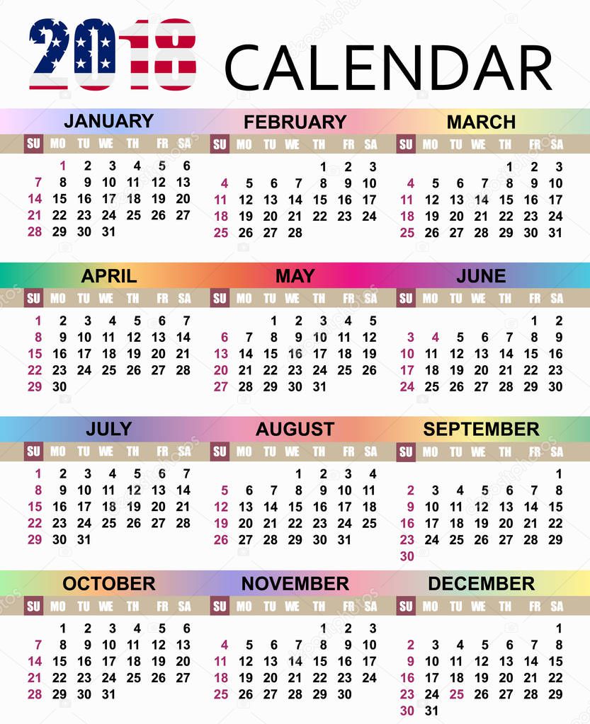 European calendar 2018