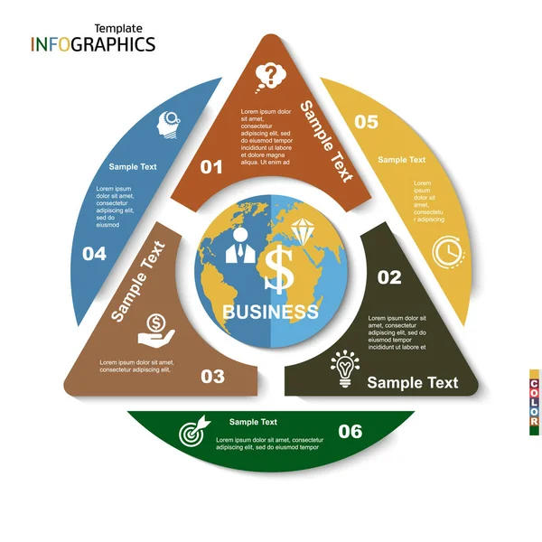 Modello di infografica geometrica per 6 passaggi — Vettoriale Stock