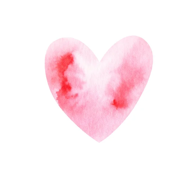 Akvarel ručně malované d růžové srdce. Izolováno na bílém pozadí. — Stock fotografie