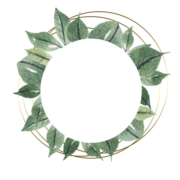 다 채로운 열 대의 잎들로 이루어진 수 채색의 구조. 초대장의 디자인, 카드와 벽지의 디자인에 대한 정글의 개념. — 스톡 사진