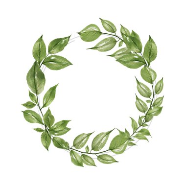 Beyaz arka planda dalları olan suluboya kompozisyon. Çelenk, çerçeve, sınır. Tebrik kartı, poster, metin için yeri olan pankart