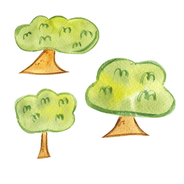 수채 색 trees.hand draw watercolor illustration.isolated on the white background. — 스톡 사진