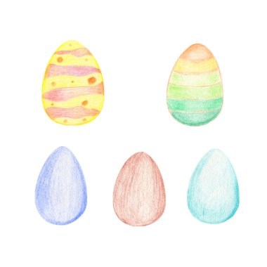 Paskalya yumurtaları suluboya. El çizimi suluboya çizimi. Beyaz arka planda izole edilmiş..