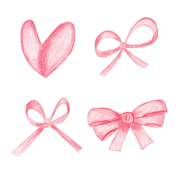 Watercolor red bows.Hand Drawn watercolor illustration.Isolated on a white background. — Stock Photo, Image