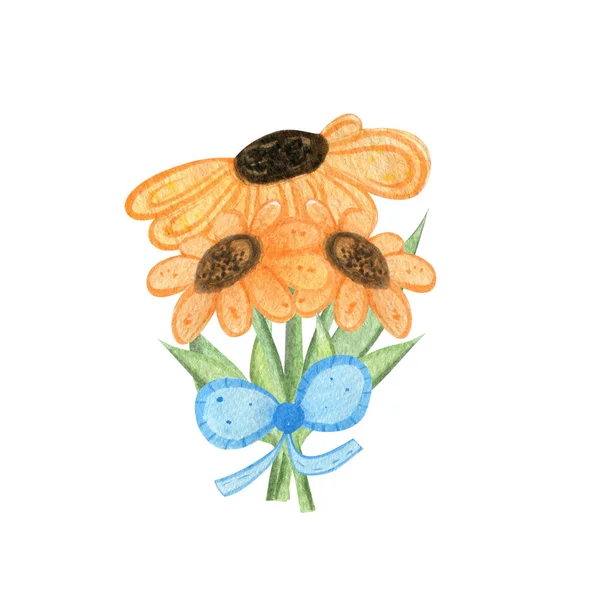 수채화 꽃다발 daisies.bouquet 의 수채화 daisies. 손으로 그린 수채화 삽화. — 스톡 사진
