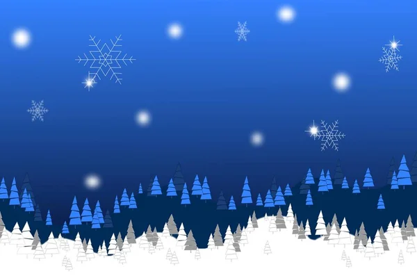 Голубое Рождество с соснами и снежинками — стоковое фото