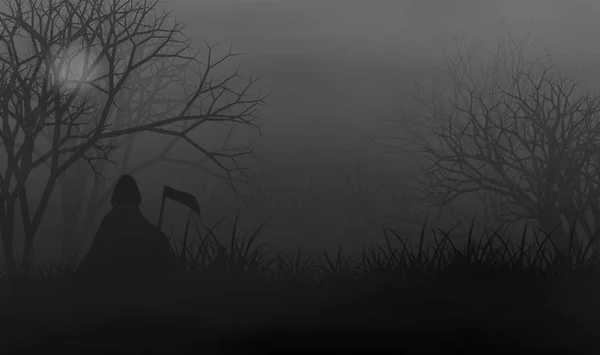 Cadılar Bayramı Grimm ölüm meleği ile kabus korkunç orman — Stok fotoğraf