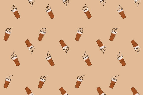 Симпатичный рисунок ледяной кофе Кубок дизайн на светло-коричневом фоне
.