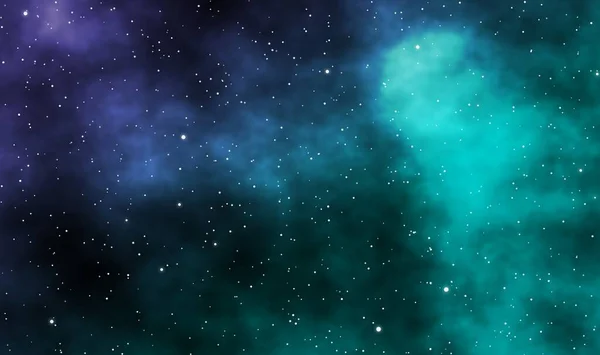 Spacescape illustration astronomy graphic design background with nebula and glowing stars in deep universe.