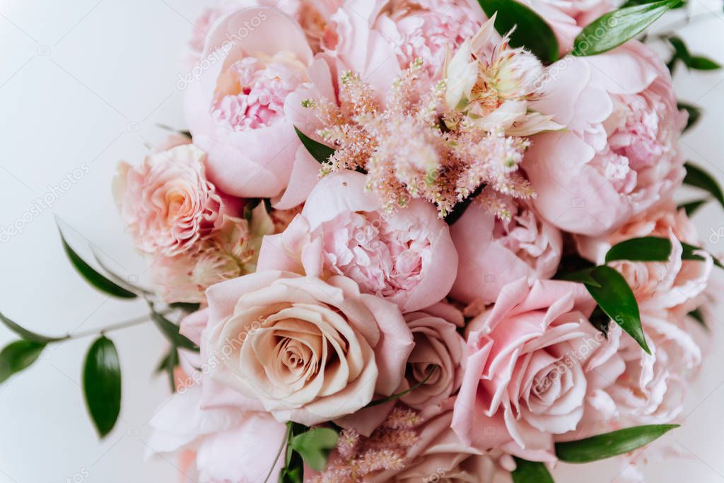 Fluffy pink peonies flowers background