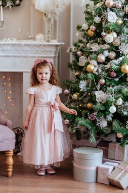 bir Noel ağacı yakınındaki kız mutlu çocuk