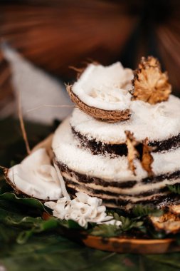 Brezilya geleneksel tatlısı: Tahtada hindistan cevizli tatlı kuskus pudingi..