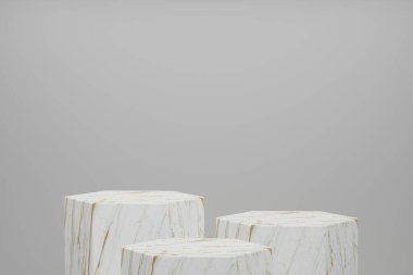 3D rendering Product stand, Pedestal, Hexagon Shape, maable text tt