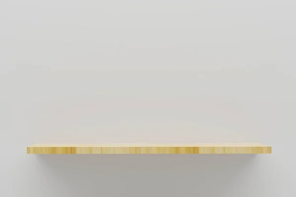 3D απόδοση πλωτή ράφι ξύλο σε άδειο λευκό τοίχο. — Φωτογραφία Αρχείου