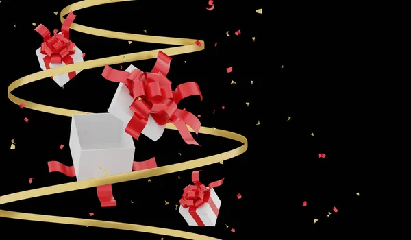 Rendering Geschenkboxen Und Band Hintergrund Weihnachten Und Frohes Neues Jahr — Stockfoto