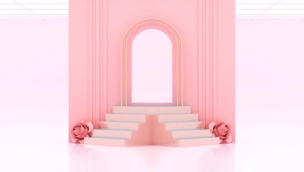 Rendering Pink Studio Fondo Con Forma Corazón Polígono Escenario Podios — Foto de Stock