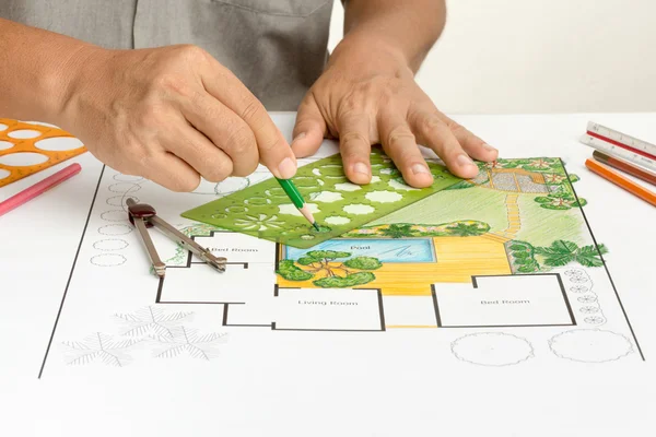 Landskapsarkitektur design bakgård plan för villa — Stockfoto