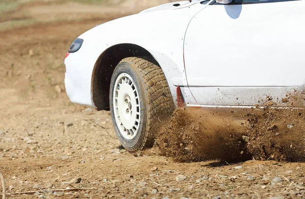 Rally car turning in track — Stock Photo, Image