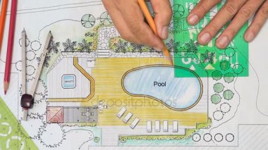 Peyzaj mimarı tasarımları arka planı havuzlu lüks Villa.