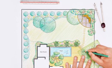 Villa için peyzaj mimarı arka bahçe planı