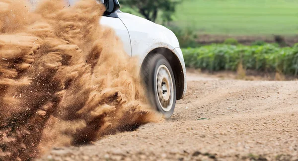 Rally autó sebessége a dirt track — Stock Fotó