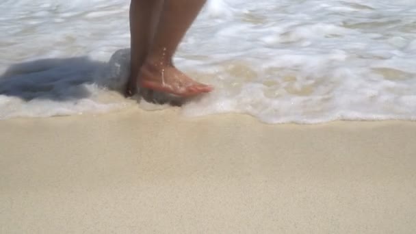 Εσωτερικη ποδια του ζεύγος που περπατά στην παραλία — Αρχείο Βίντεο