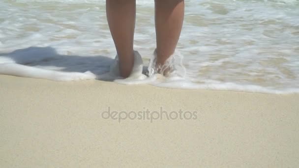 Närbild av kvinna fötter på stranden — Stockvideo